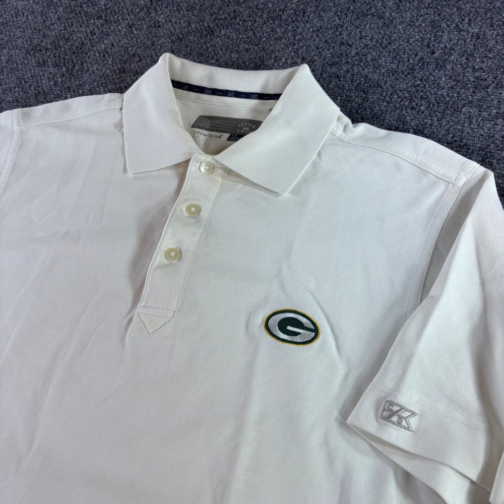 Cutter & Buck Polo Shirt Mens Small White Green Bay Packers CB DryTec‎ NFL Golf